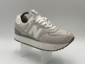 New Balance 574+ Womens Size 11B Beige White Athletic Platform Shoes Sneakers
